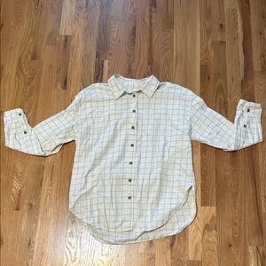 Universal Threads Oversized Checkered Button-Down Shirt, Cream, Size Small